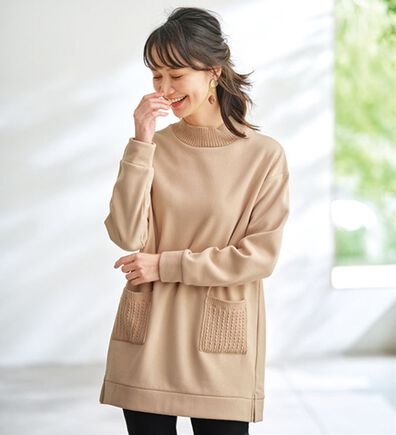 BELLUNA（ベルーナ）の「裏起毛素材ニット切替チュニック（チュニック）」
