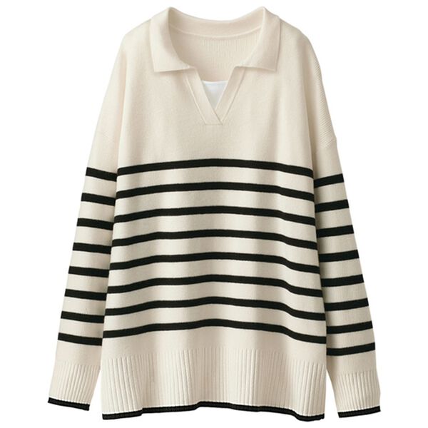 BELLUNA（ベルーナ）の「カジュアルを更新！ボーダー柄衿付セーター（ニット・セーター）」｜詳細画像