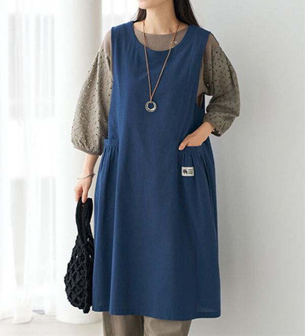 BELLUNA（ベルーナ）の「＜ｍｏｚ＞コットンリネンジャンパースカート（ジャンパースカート）」｜ネイビー