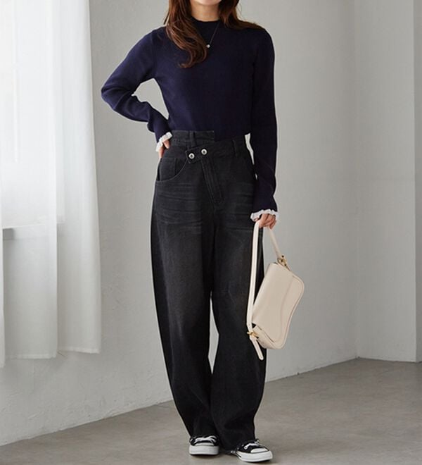 RANAN（ラナン）の「【春色追加】シアーフリル袖ハイネックリブニット（ニット・セーター）」｜詳細画像