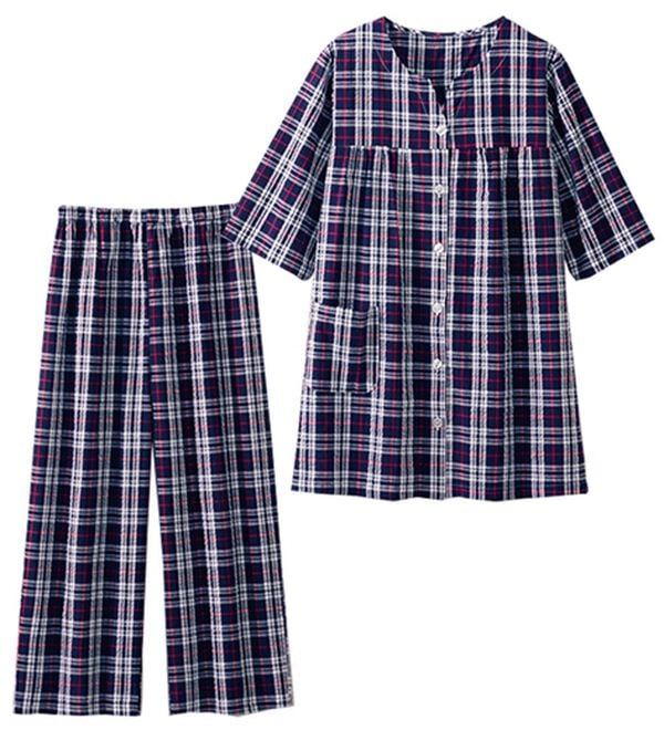 LAVIENNE（ラヴィエンヌ）の「【蒸し暑い夜も快適】綿１００％サッカーパジャマ（パジャマ・ルームウェア）」｜詳細画像