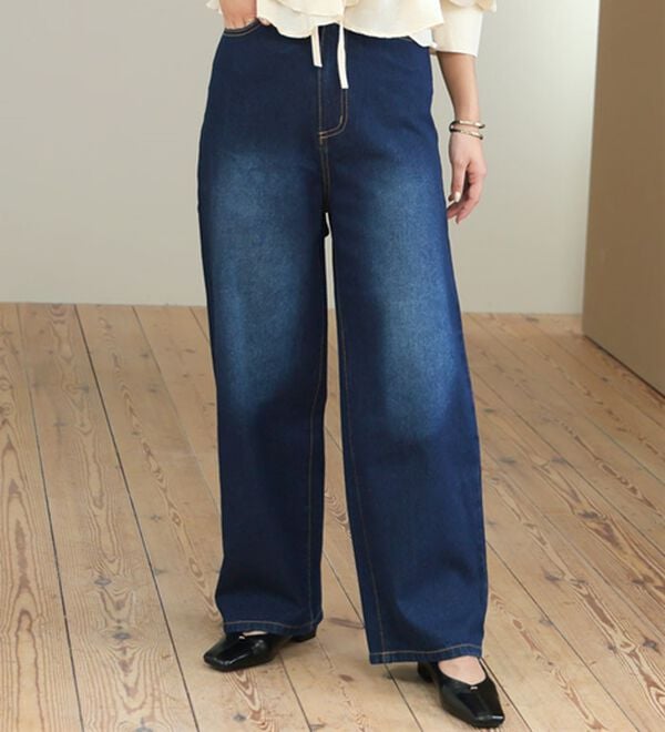 A HAPPY MARILYN（アハッピーマリリン）の「【Ｍ～７Ｌ】＜新色追加＞美脚＆美尻が叶う！優勝ワイドパンツ（ワイドパンツ・ガウチョ）」｜デニム／ネイビー(加工あり)