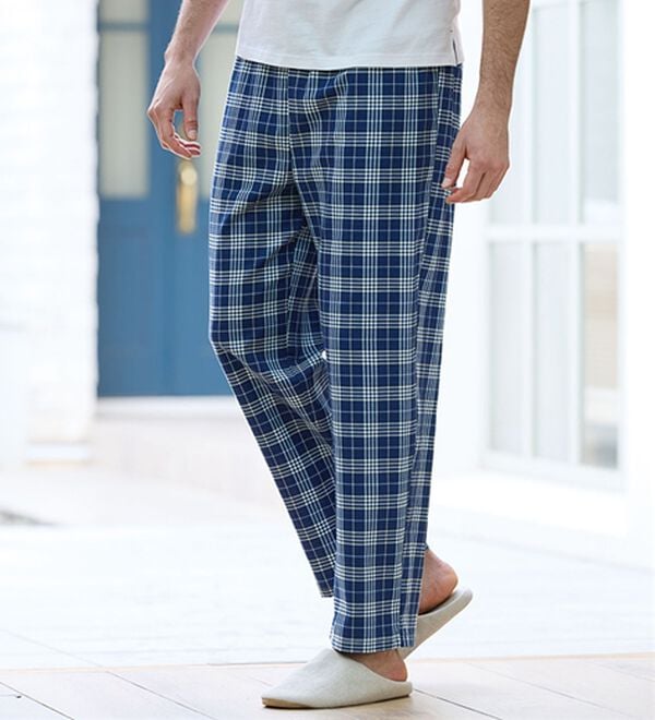 「【２本組】日本製ひんやり綿１００％播州織パジャマパンツ（メンズルームウェア）」｜詳細画像