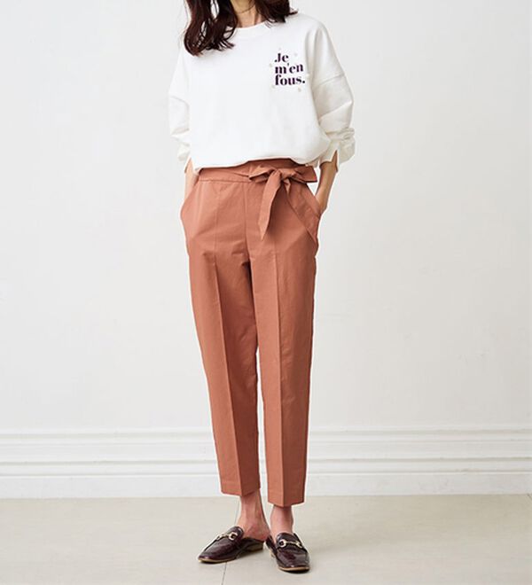 美品 ローヘン lohen サイドベルテッドハイウエストパンツ白 ハイ