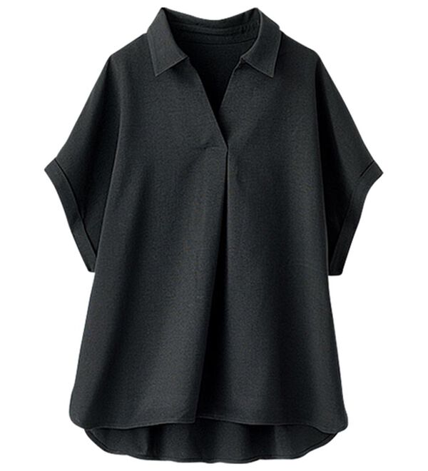 BELLUNA（ベルーナ）の「ひんやりリネンライク素材ゆったりブラウス（ブラウス）」｜黒