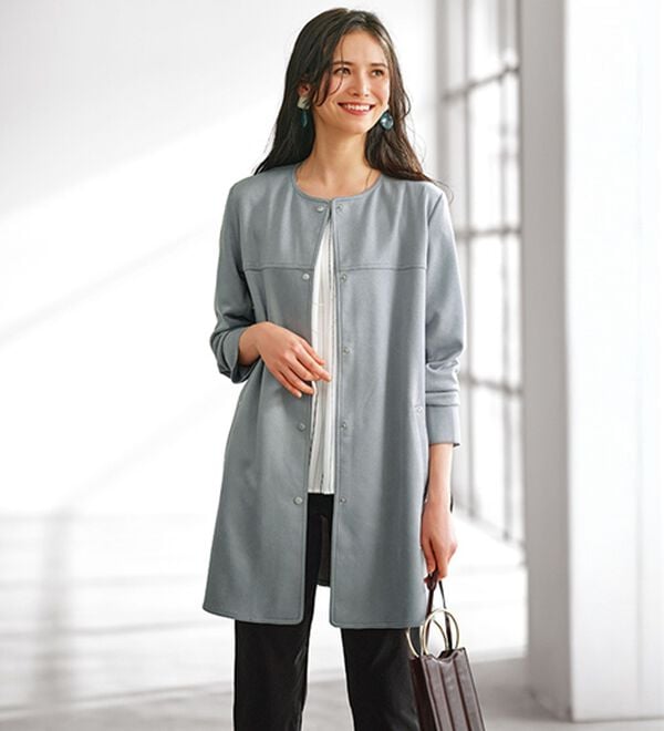 BELLUNA（ベルーナ）の「スエード調ノーカラーロング丈ジャケット（ノーカラージャケット）」｜詳細画像