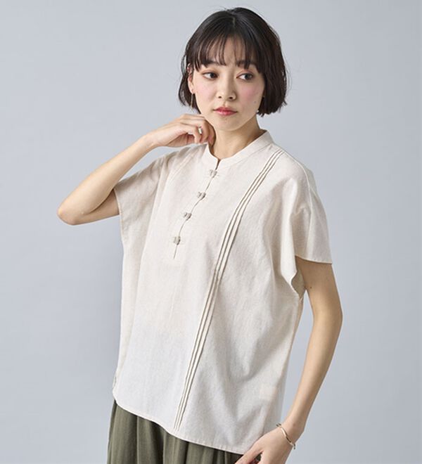 BELLUNA（ベルーナ）の「綿麻素材チャイナボタンゆったりブラウス（ブラウス）」｜詳細画像