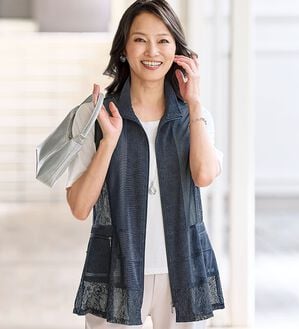 BELLUNA（ベルーナ）の「＜涼やかにきちんと！＞ラッセルレース切替チュール素材ベスト（ベスト）」｜詳細画像