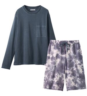 YU'NOW（ユナウ）の「【上下２点セット】ＵＳＡコットンＴシャツ＆パンツセット＜ユニセックス＞（パジャマ・ルームウェア）」｜ネイビー系