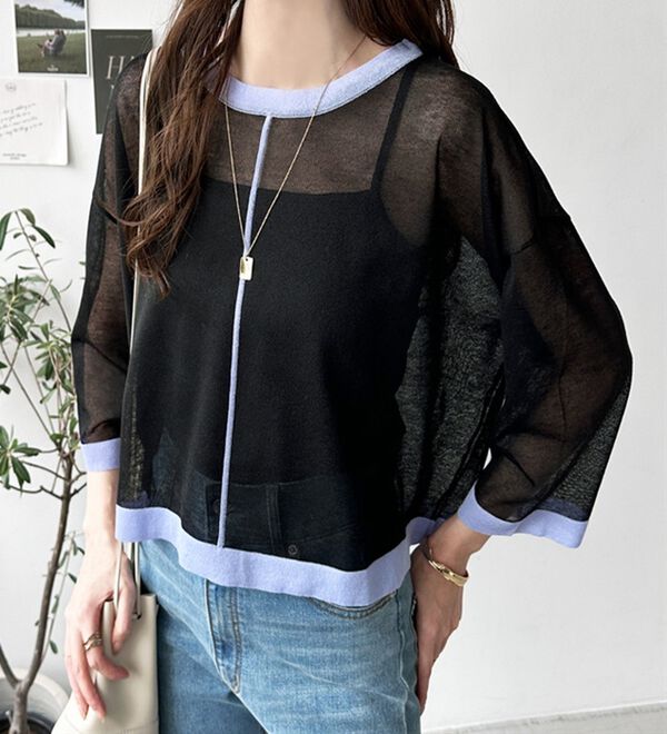 配色シアーニットトップス - ベルーナ【公式】