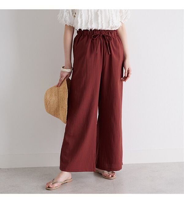 GeeRA（ジーラ）の「冷感リネン風イージーワイドパンツ（ワイドパンツ・ガウチョ）」｜詳細画像