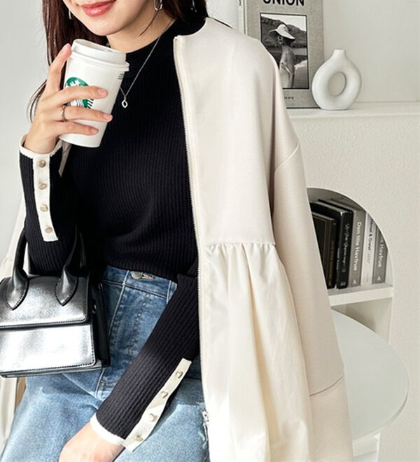 GeeRA（ジーラ）の「袖口ボタン配色ハイネックリブニット（ニット・セーター）」｜詳細画像