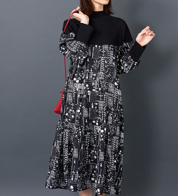 BELLUNA（ベルーナ）の「【Ｌａｇｒｉｌｕａ】ニット切替プリントワンピース（プリントワンピース）」｜詳細画像