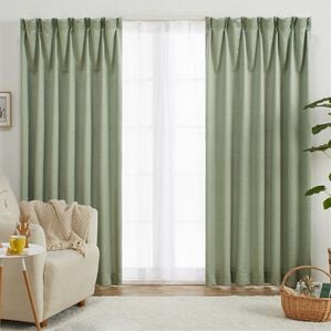 「お買得カーテンセット＜洗える・無地・既製サイズ＞（ドレープカーテン）」｜杢調グリーン