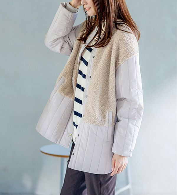 BELLUNA（ベルーナ）の「ボア切替キルトデザインミドル丈コート（ハーフコート）」｜詳細画像