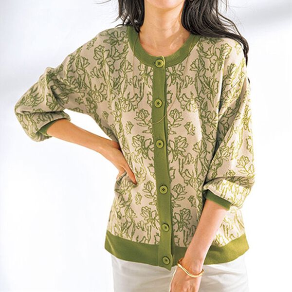 BELLUNA（ベルーナ）の「花柄ジャカードボタン使いカーディガン（ニットカーディガン）」｜詳細画像