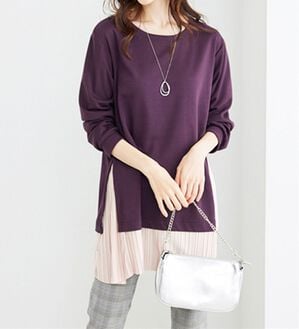 BELLUNA（ベルーナ）の「裾プリーツ切替チュニック（チュニック）」｜ワイン／トープ