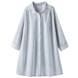 BELLUNA（ベルーナ）の「フランス綾ドレープシャツチュニック（チュニック）」｜オフ白ストライプ