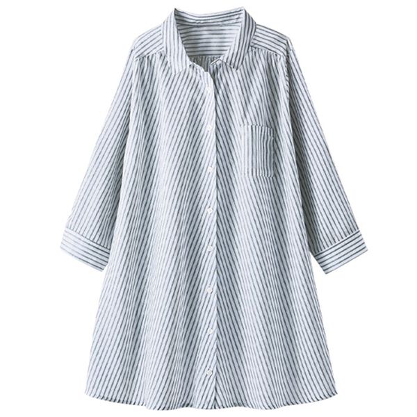 BELLUNA（ベルーナ）の「フランス綾ドレープシャツチュニック（チュニック）」｜オフ白ストライプ