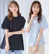 alotta（アロッタ）の「【接触冷感】＜丈が選べる＞袖口シフォントップス／チュニック（カットソー）」