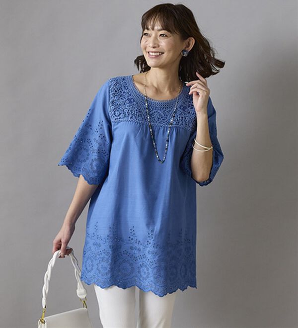 BELLUNA（ベルーナ）の「刺しゅうレース切替チュニック（チュニック）」｜詳細画像