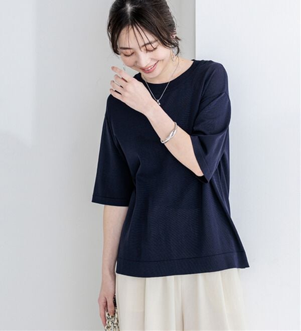 BELLUNA（ベルーナ）の「【快適Ｌａｂ．】肌に張り付かない！シャリ冷や高見えニットＴ（ニット・セーター）」｜詳細画像