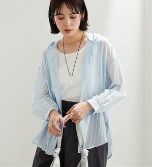 BELLUNA（ベルーナ）の「シアー素材フードデザインシャツジャケット（シャツ）」｜ブルー系