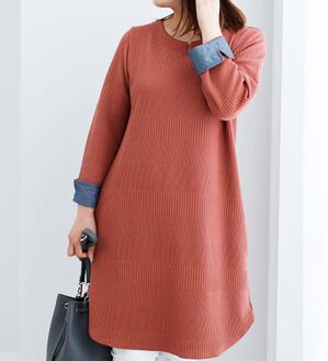 BELLUNA（ベルーナ）の「ボーダージャカード素材チュニックワンピース（チュニック）」｜コーラル