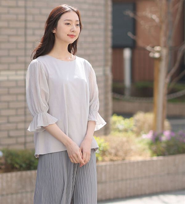 A HAPPY MARILYN（アハッピーマリリン）の「選べる袖異素材 キレイめカットソー 半袖 プルオーバー（カットソー）」｜詳細画像