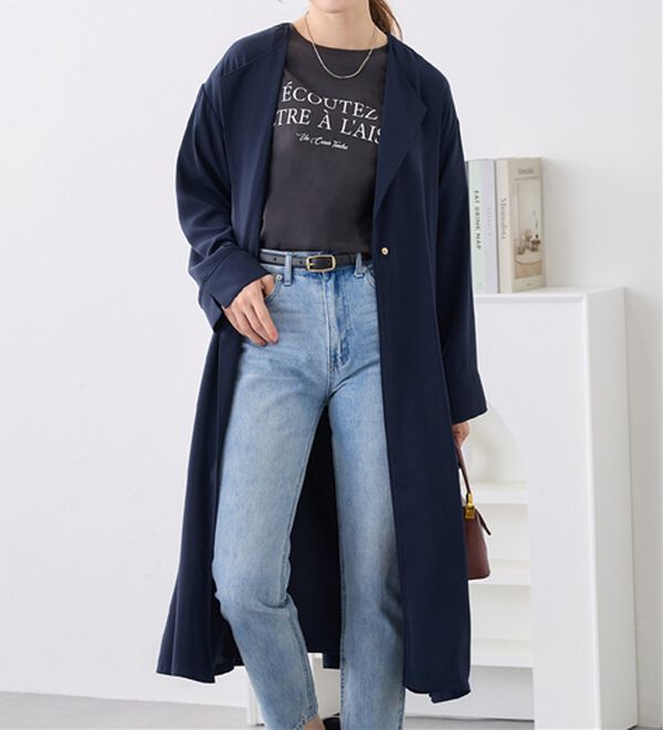alotta（アロッタ）の「バック切替デザインきれいめトレンチコート（ロングコート）」｜ネイビー