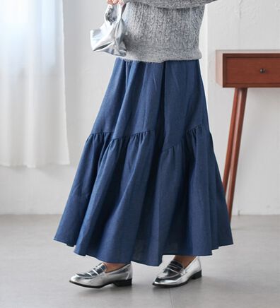 RANAN（ラナン）の「デニムティアードスカート（ロングスカート）」