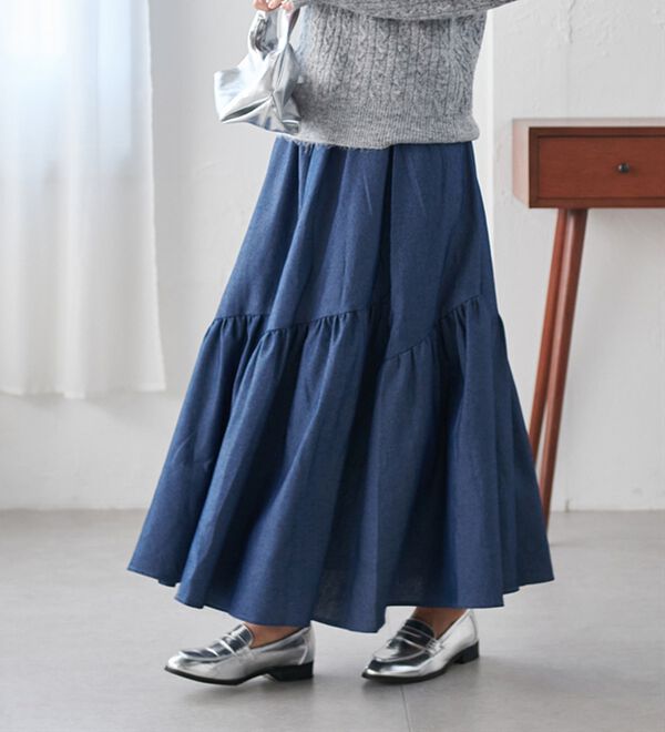 RANAN（ラナン）の「デニムティアードスカート（ロングスカート）」｜詳細画像