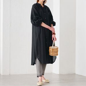 RANAN（ラナン）の「綿１００％袖タックチュニックワンピース（その他ワンピース）」｜ブラック