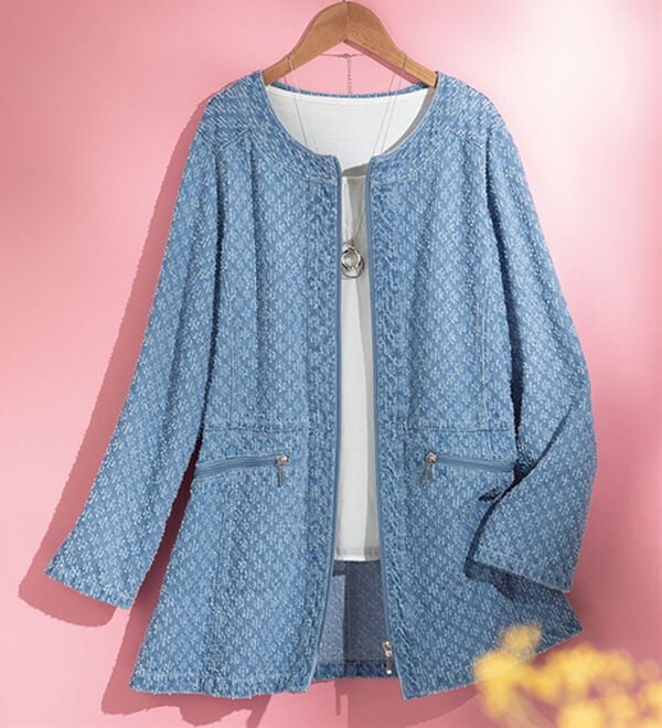 ルフラン（ルフラン）の「ダイヤ柄デニムデザインコート（ハーフコート）」｜詳細画像