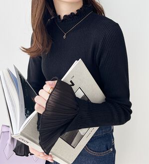 GeeRA（ジーラ）の「プリーツ付ハイネックリブニットトップス（ニット・セーター）」｜ブラック