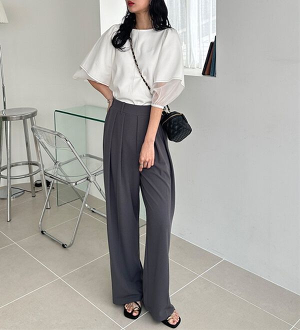 GeeRA（ジーラ）の「袖シアー切替ランタンスリーブトップス（カットソー）」｜詳細画像