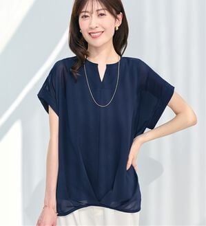 alotta（アロッタ）の「【接触冷感】裾タックふんわりブラウス（ブラウス）」｜ネイビー