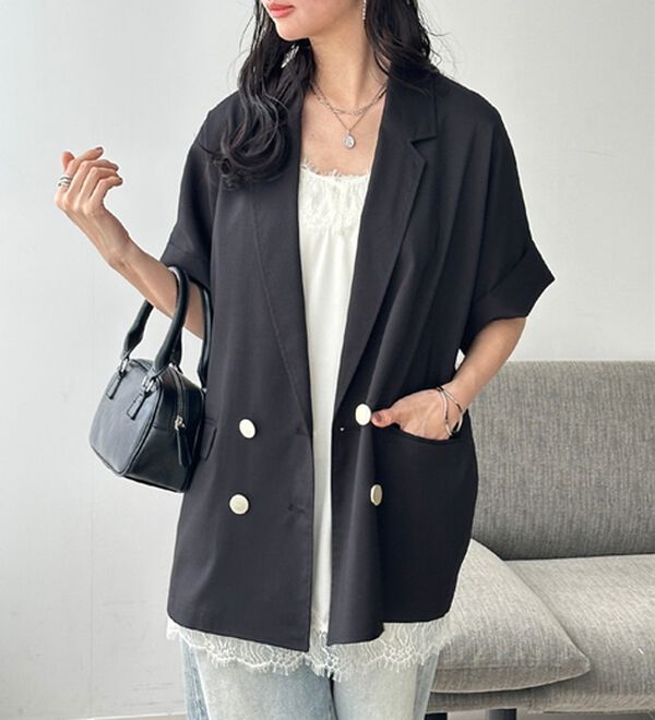 GeeRA（ジーラ）の「リネン調半袖ダブルジャケット（テーラードジャケット）」｜詳細画像