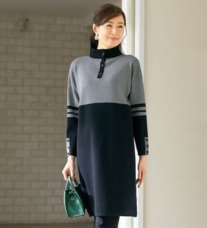 ルフラン（ルフラン）の「配色切替ロング丈ニットチュニック＜ミリッサ＞（ニットワンピース）」｜杢グレー