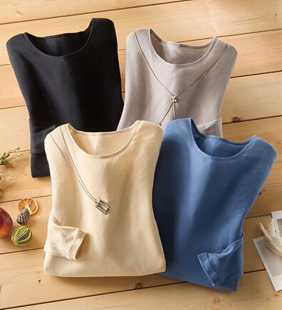 「【４色組】綿１００％のび～るクルーネック（肌着・インナーウェア）」
