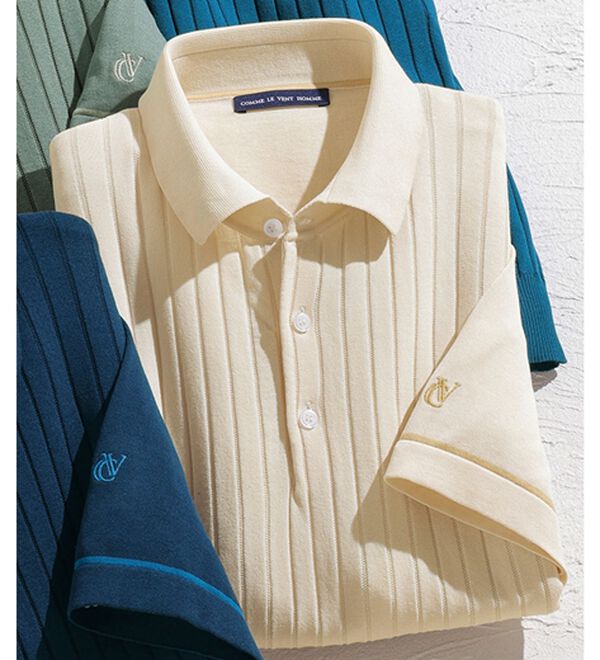 「＜コムルヴァン・オム＞大人の涼感ニットポロシャツ（メンズポロシャツ）」｜アイボリー