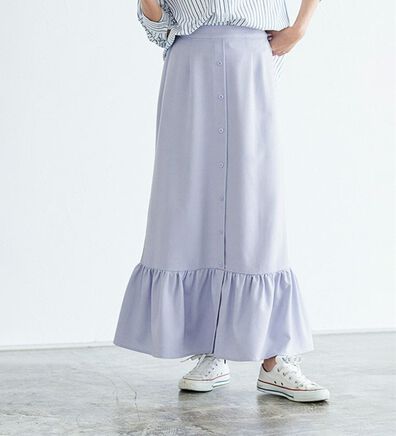 Pierrot（ピエロ）の「【選べる丈】フロントボタンヘムギャザースカート（ロングスカート）」