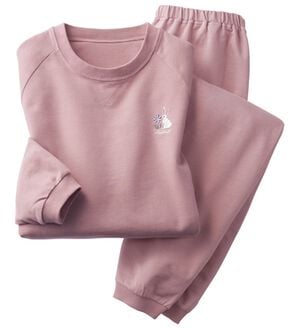 LAVIENNE（ラヴィエンヌ）の「綿１００％ゆったり刺しゅうスウェットパジャマ（パジャマ・ルームウェア）」｜グレイッシュピンク