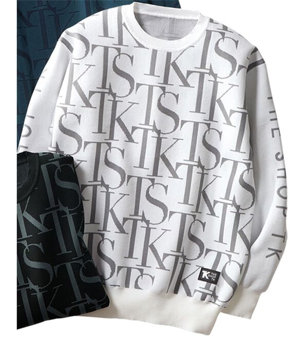 「＜ザ　ショップ　ティーケー＞軽量ストレッチロゴセーター（メンズニット・セーター）」｜ホワイト