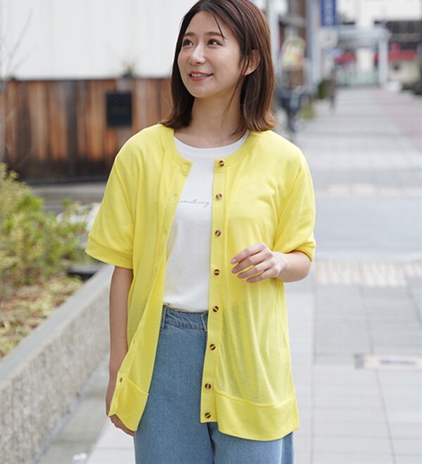 A HAPPY MARILYN（アハッピーマリリン）の「【Ｌ～５Ｌ】長袖・七分袖・半袖　シンプル　カーディガン（ニットカーディガン）」｜詳細画像