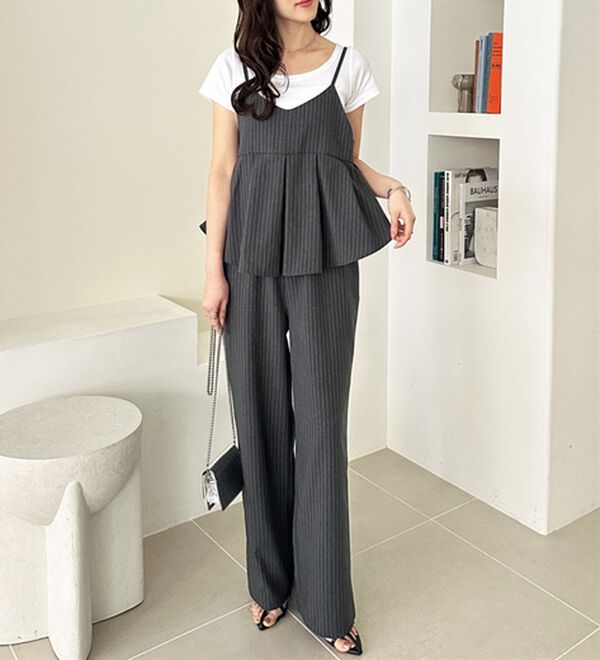 GeeRA（ジーラ）の「セットアップ風プリーツビスチェキャミサロペ（オールインワン）」｜詳細画像