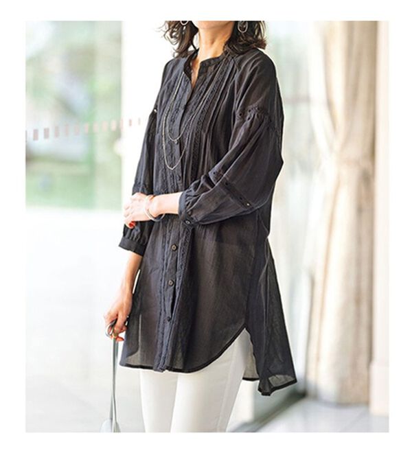 BELLUNA（ベルーナ）の「刺しゅうレース切替シャツチュニック（チュニック）」｜詳細画像