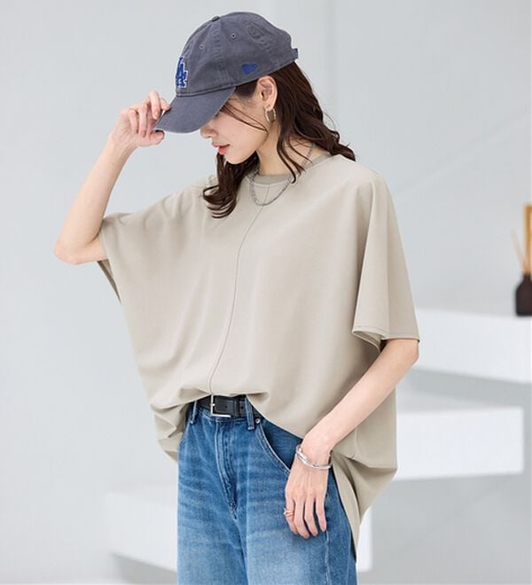 BELLUNA（ベルーナ）の「Ｔシャツ感覚なのにきちんとブラウス見え！カットジョーゼット半袖プルオーバー（カットソー）」｜詳細画像