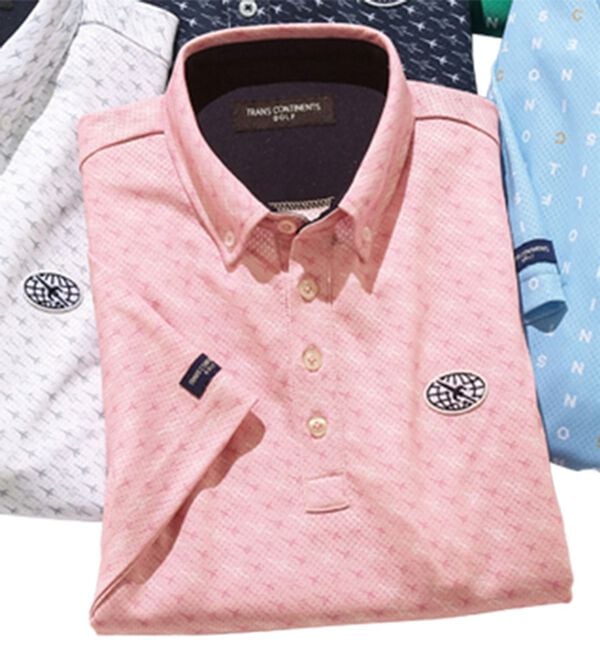 「＜トランスコンチネンツゴルフ＞ビッグメッシュ夏専用ゴルフシャツ（メンズシャツ）」｜ピンク(ポロシャツ)