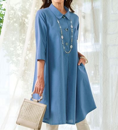 BELLUNA（ベルーナ）の「綿麻素材ゆったりチュニックワンピース（チュニックワンピース）」